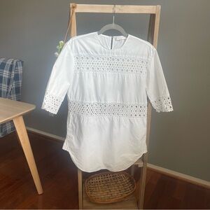 Sandro Paris Parisian Women's Blouse White Cotton Eyelet Lace Size 1 Summer Chic